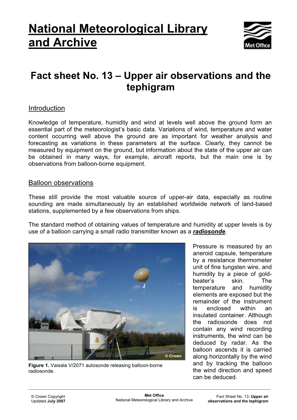 Fact Sheet No. 13 – Upper Air Observations and the Tephigram