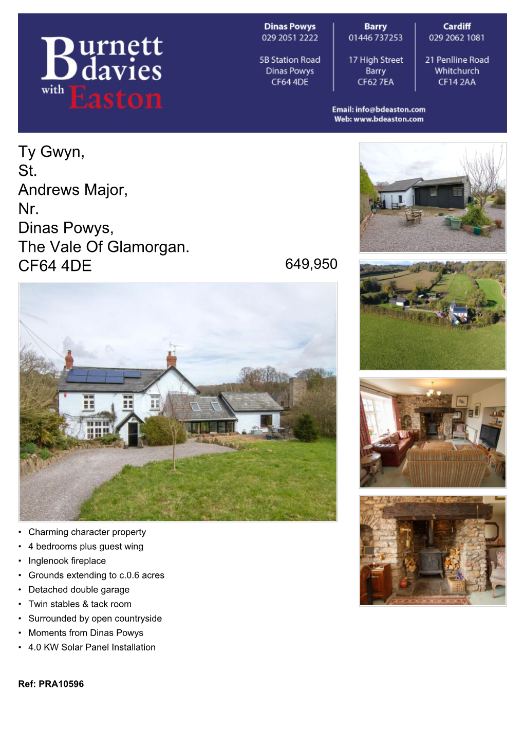 Ty Gwyn, St. Andrews Major, Nr. Dinas Powys, the Vale of Glamorgan. CF64 4DE 649,950