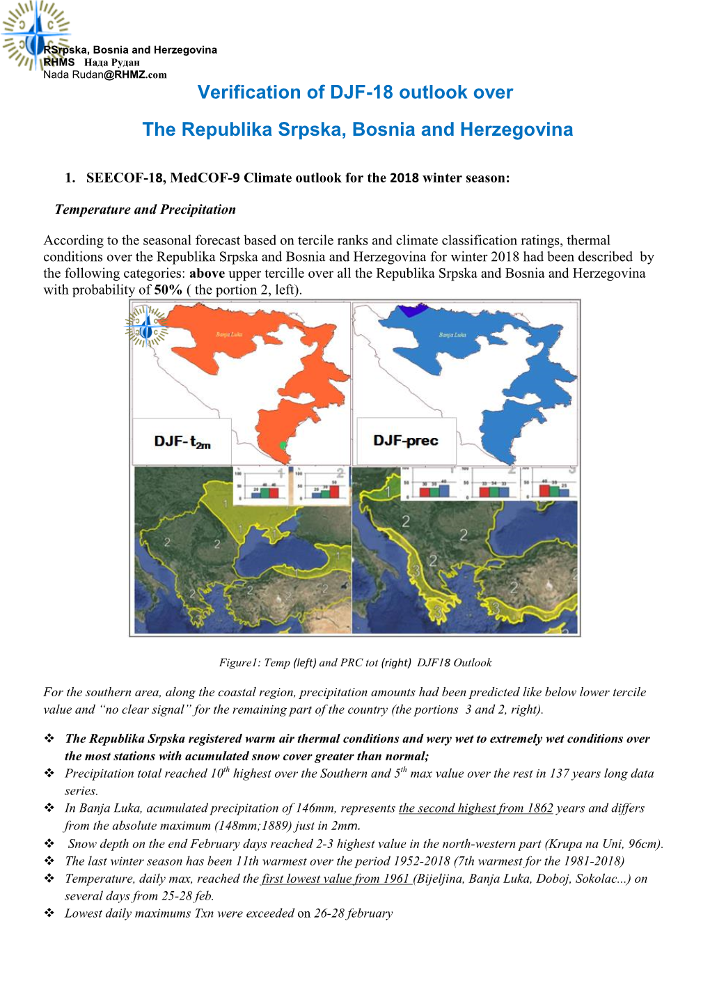 Verification of DJF-18 Outlook Over the Republika Srpska, Bosnia and Herzegovina