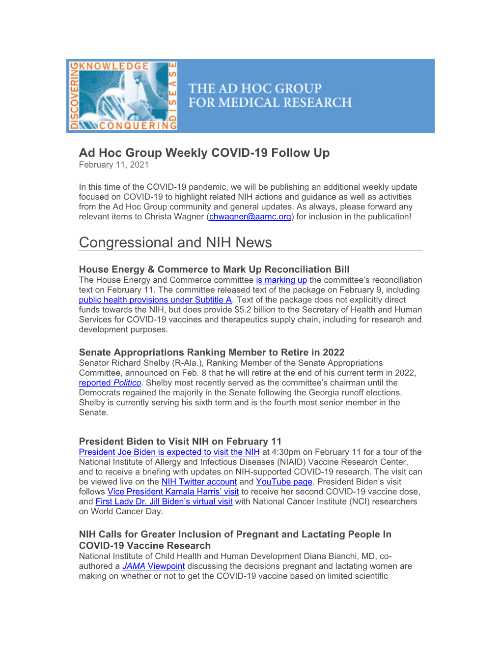 Congressional and NIH News