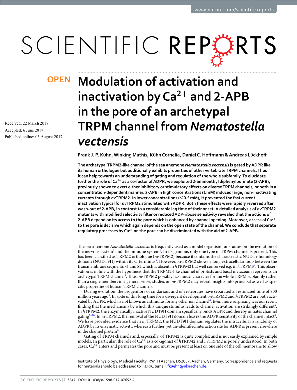 Modulation of Activation and Inactivation by Ca2+ and 2-APB In