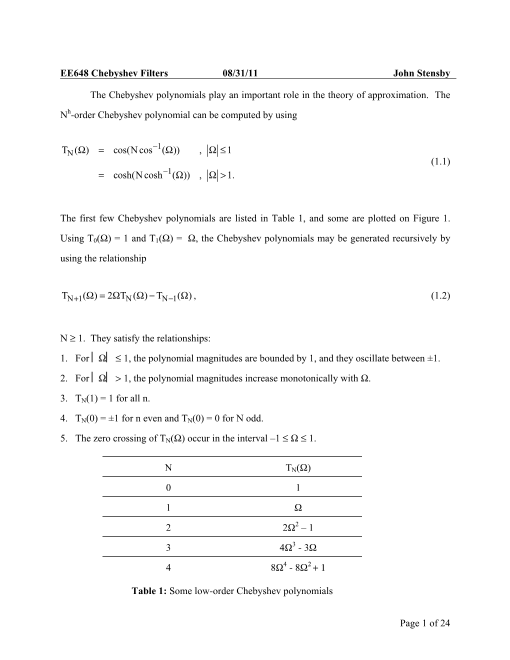 Chebyshev Low-Pass Filter Design Procedure