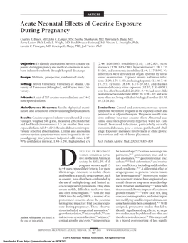 Acute Neonatal Effects of Cocaine Exposure During Pregnancy