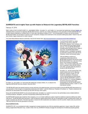 SUNRIGHTS and D-Rights Team up with Hasbro to Relaunch the Legendary BEYBLADE Franchise