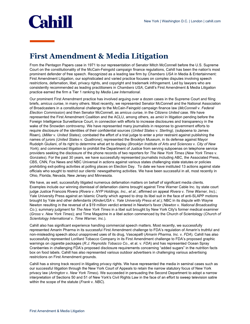 First Amendment & Media Litigation