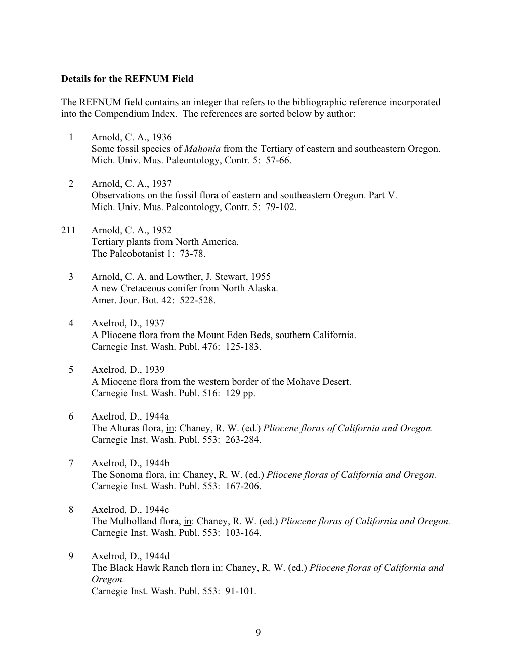 9 Details for the REFNUM Field the REFNUM Field Contains an Integer