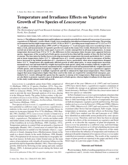 Temperature and Irradiance Effects on Vegetative Growth of Two Species of Leucocoryne