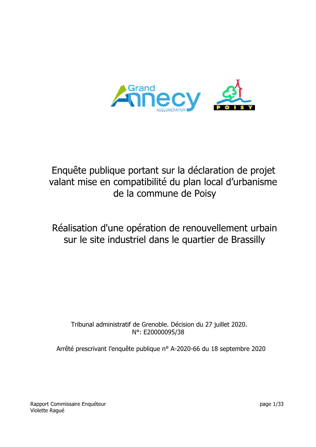 Enquête Publique Portant Sur La Déclaration De Projet Valant Mise En Compatibilité Du Plan Local D’Urbanisme De La Commune De Poisy