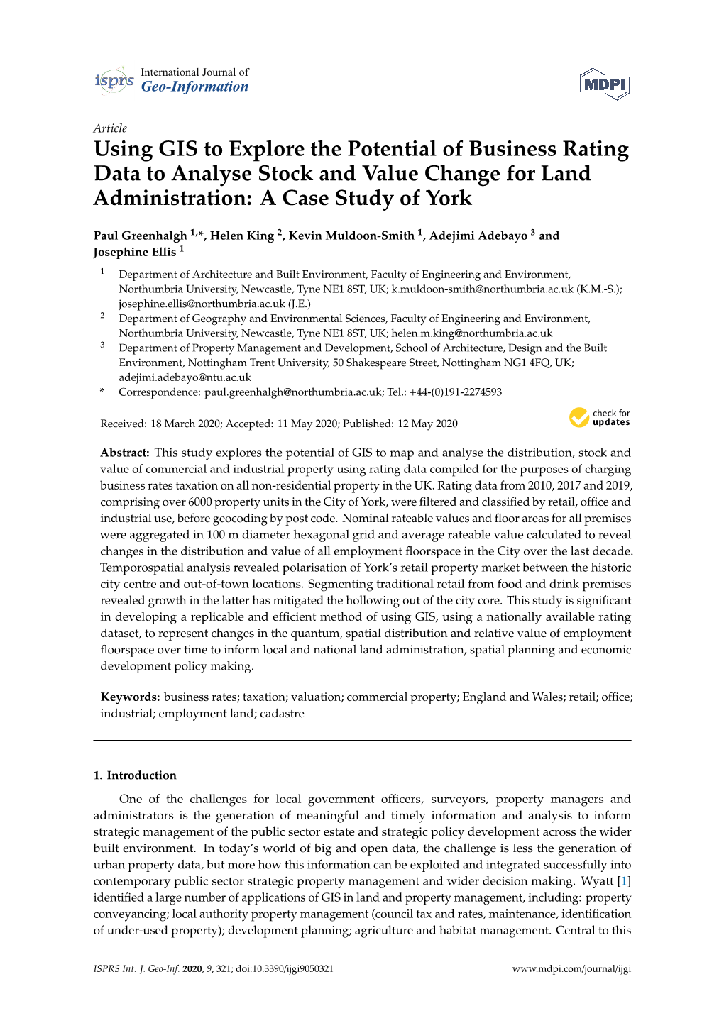 Using GIS to Explore the Potential of Business Rating Data to Analyse Stock and Value Change for Land Administration: a Case Study of York