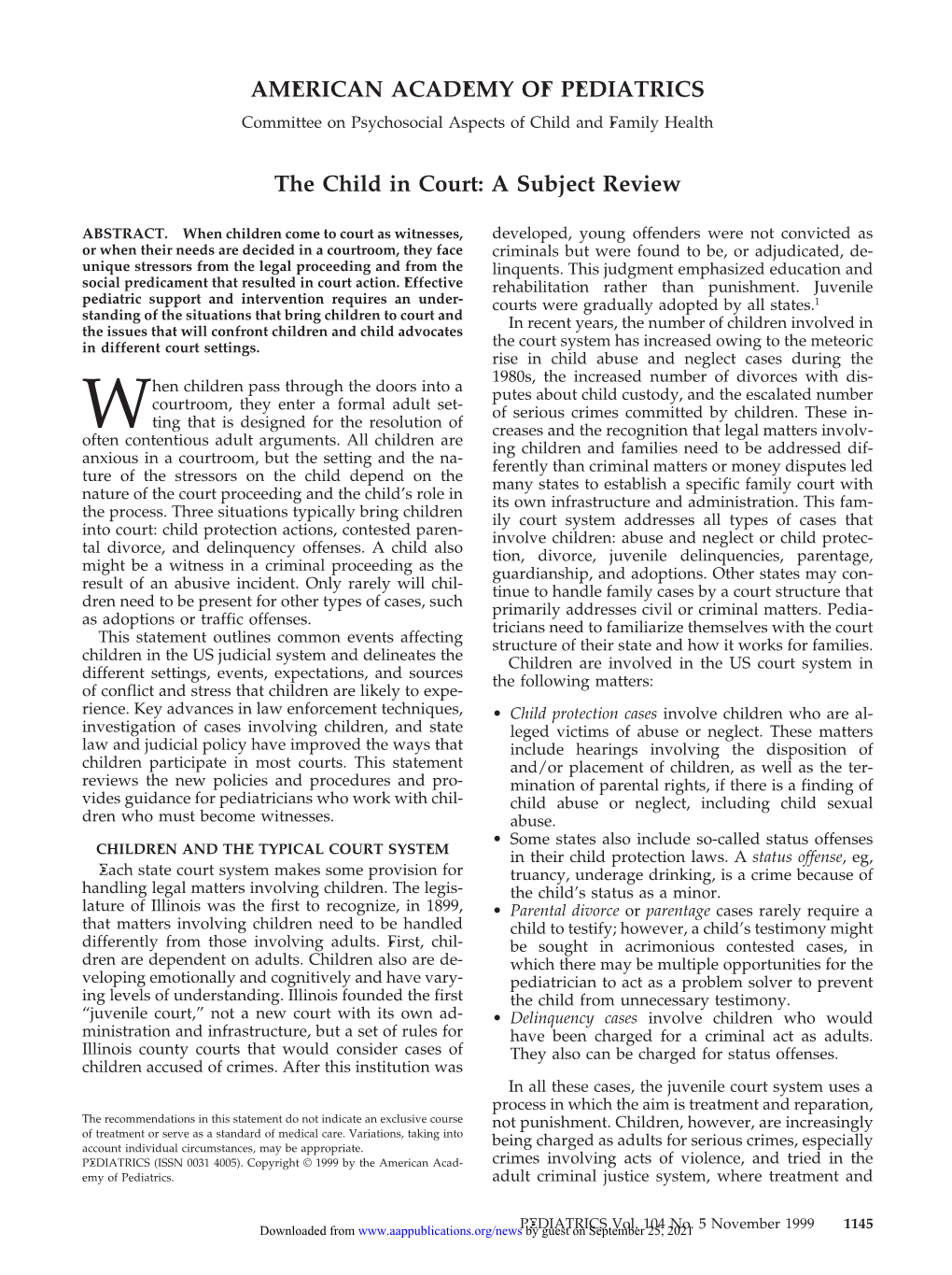 The Child in Court: a Subject Review