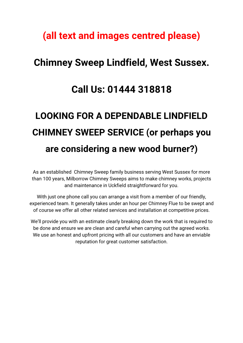 Chimney Sweep Lindfield, West Sussex. Call Us: 01444 318818