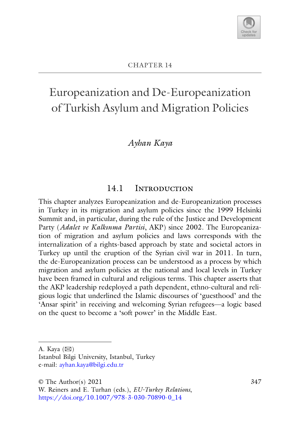Europeanization and De-Europeanization of Turkish Asylum and Migration Policies