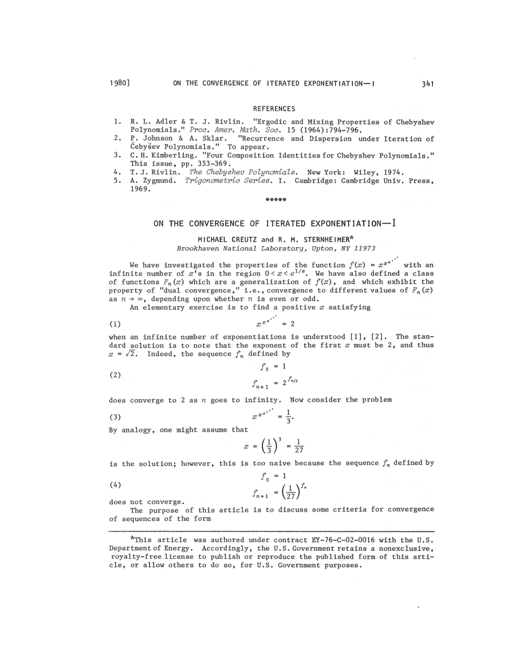 On the Convergence of Iterated Exponentiation—! 341