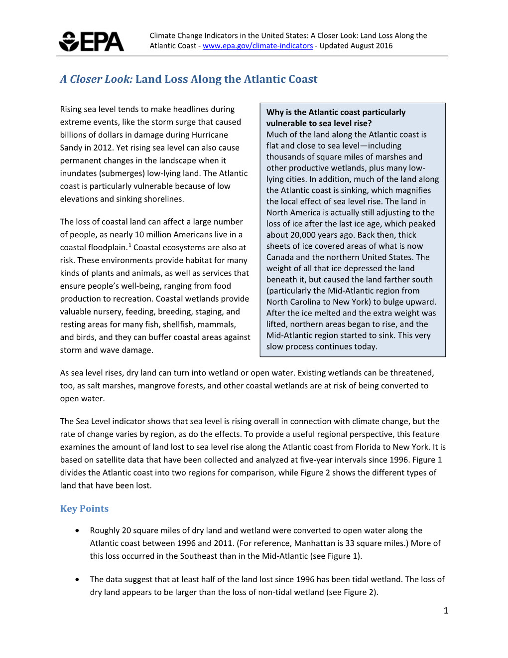 A Closer Look: Land Loss Along the Atlantic Coast - - Updated August 2016