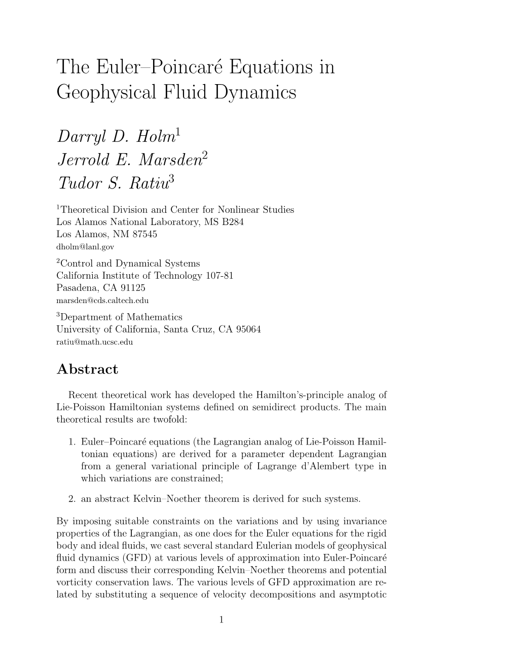 The Euler–Poincaré Equations in Geophysical Fluid Dynamics