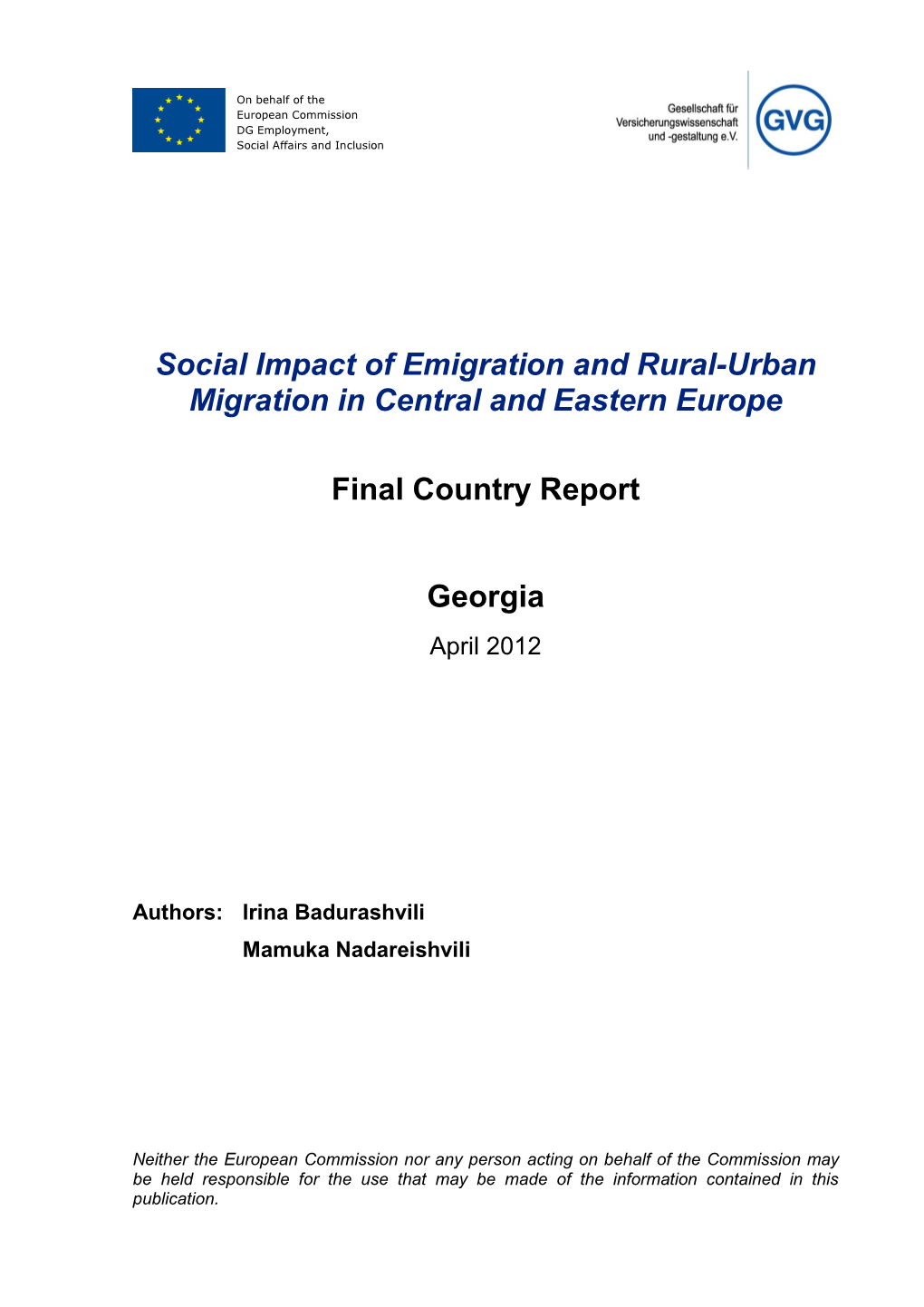 Social Impact of Emigration and Rural-Urban Migration in Georgia