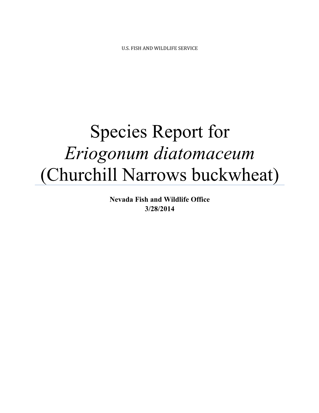 Species Report for Churchill Narrows Buckwheat