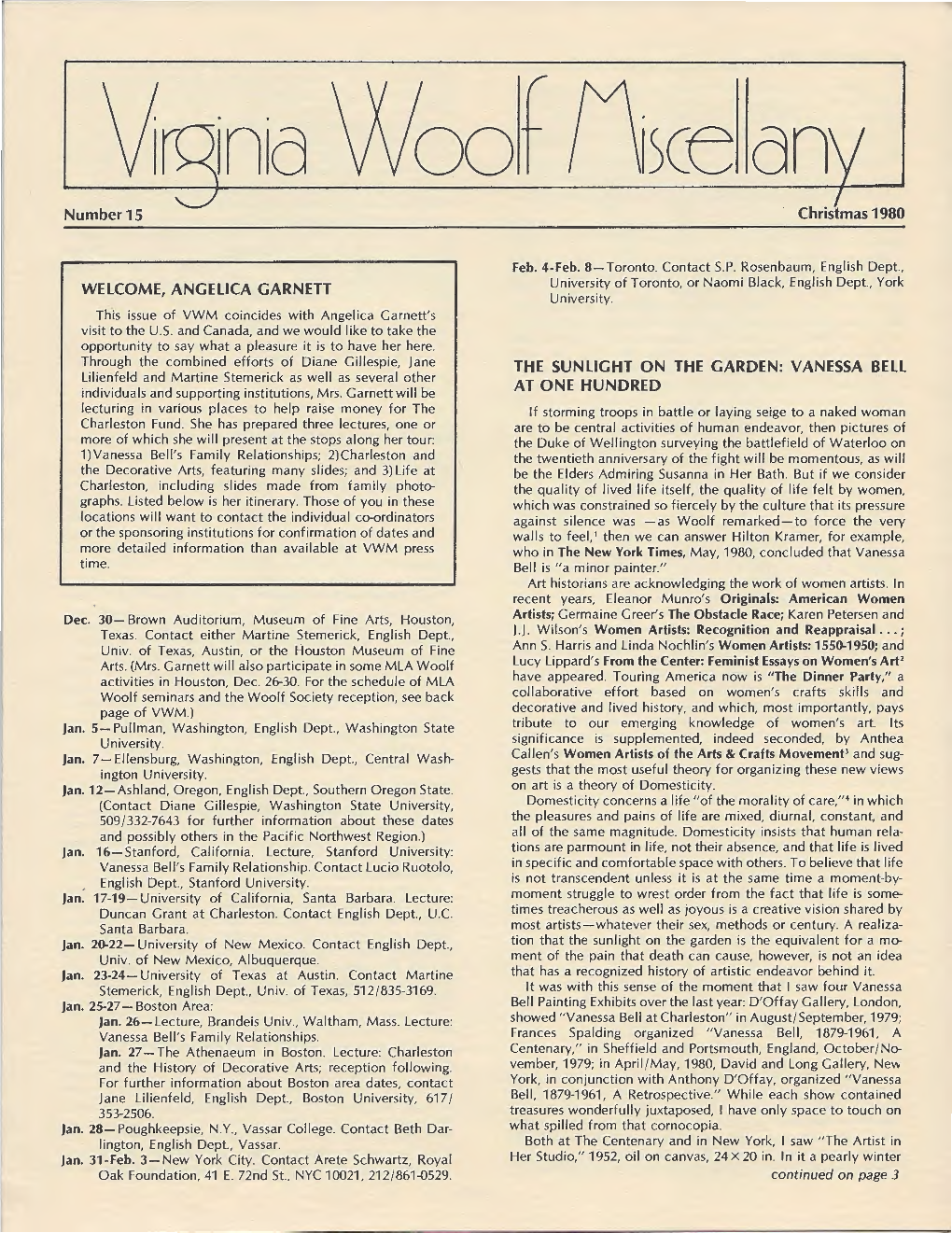 Virginia Woolf Miscellany, Issue 15, Christmas 1980