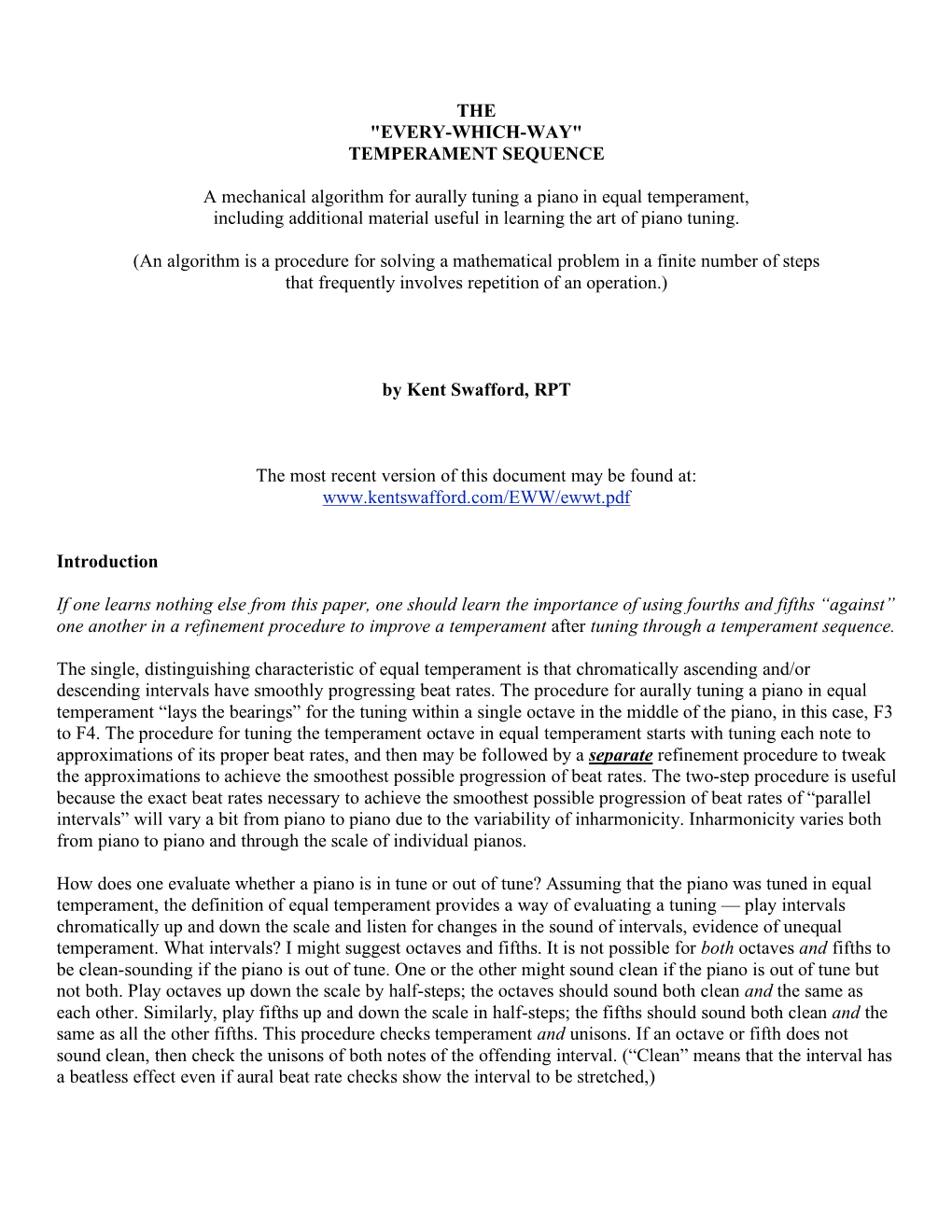 TEMPERAMENT SEQUENCE a Mechanical Algorithm For