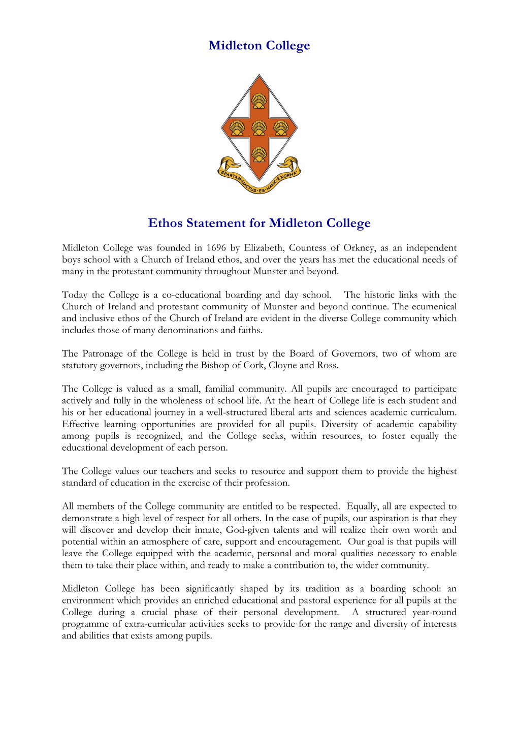 Midleton College Ethos Statement for Midleton College