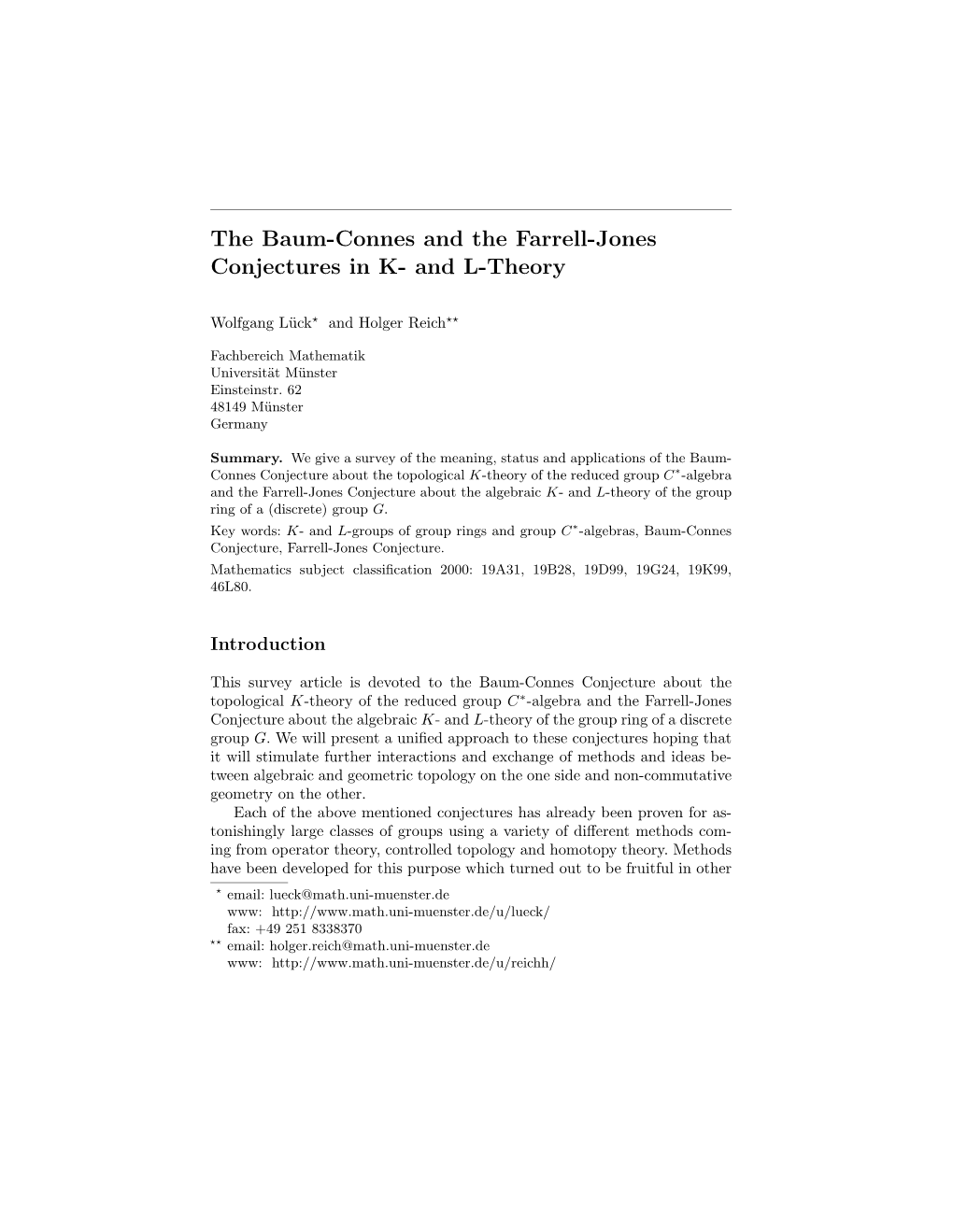 The Baum-Connes and the Farrell-Jones Conjectures in K- and L-Theory