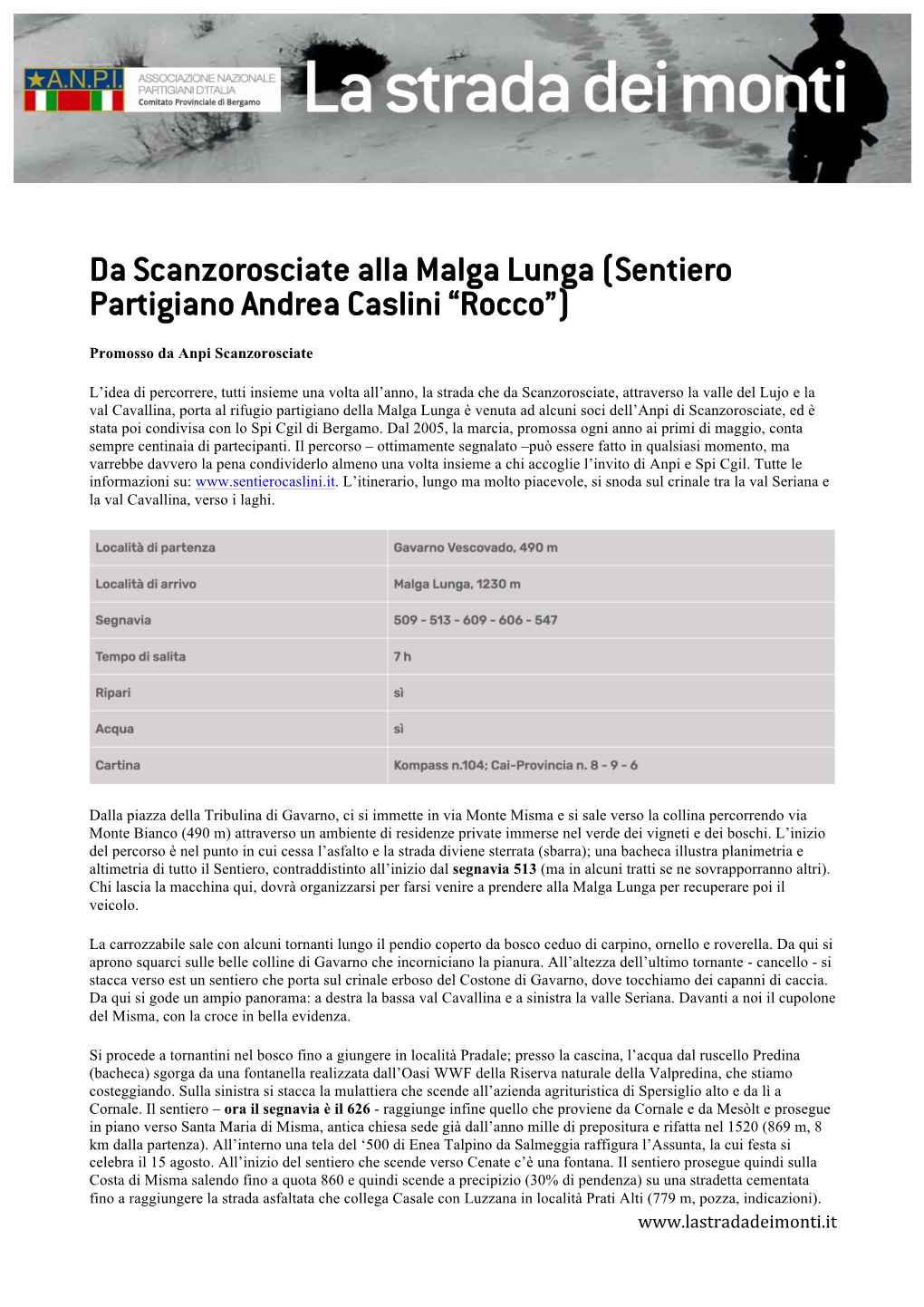 Da Scanzorosciate Alla Malga Lunga (Sentiero Partigiano Andrea Caslini “Rocco”)