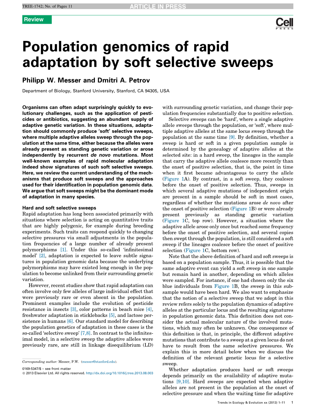 Population Genomics of Rapid Adaptation by Soft Selective Sweeps