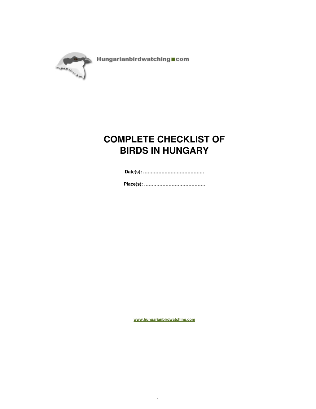 Download the Checklist of Birds of Hungary