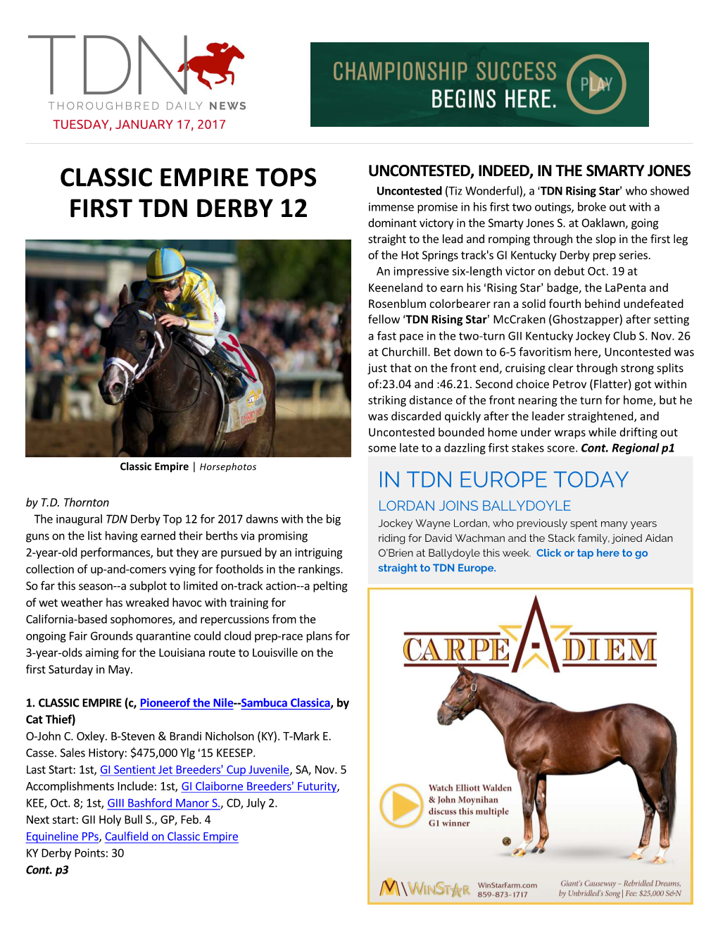 Classic Empire Tops First Tdn Derby 12