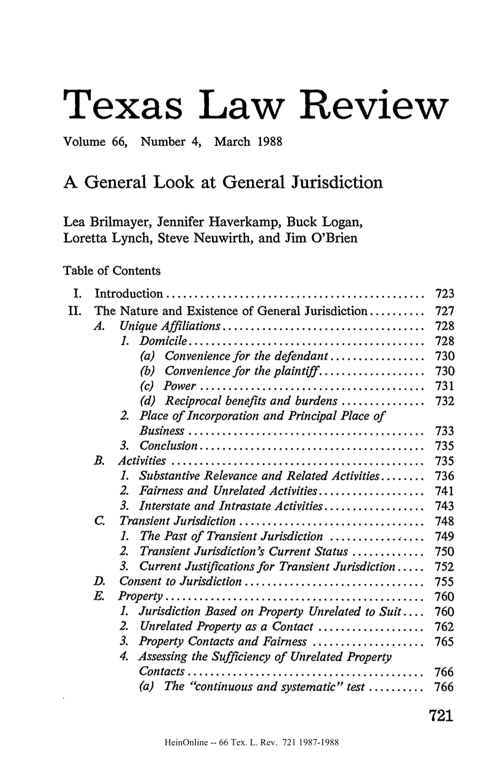 A General Look at General Jurisdiction