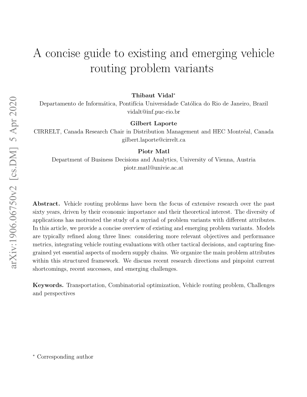 A Concise Guide to Existing and Emerging Vehicle Routing Problem