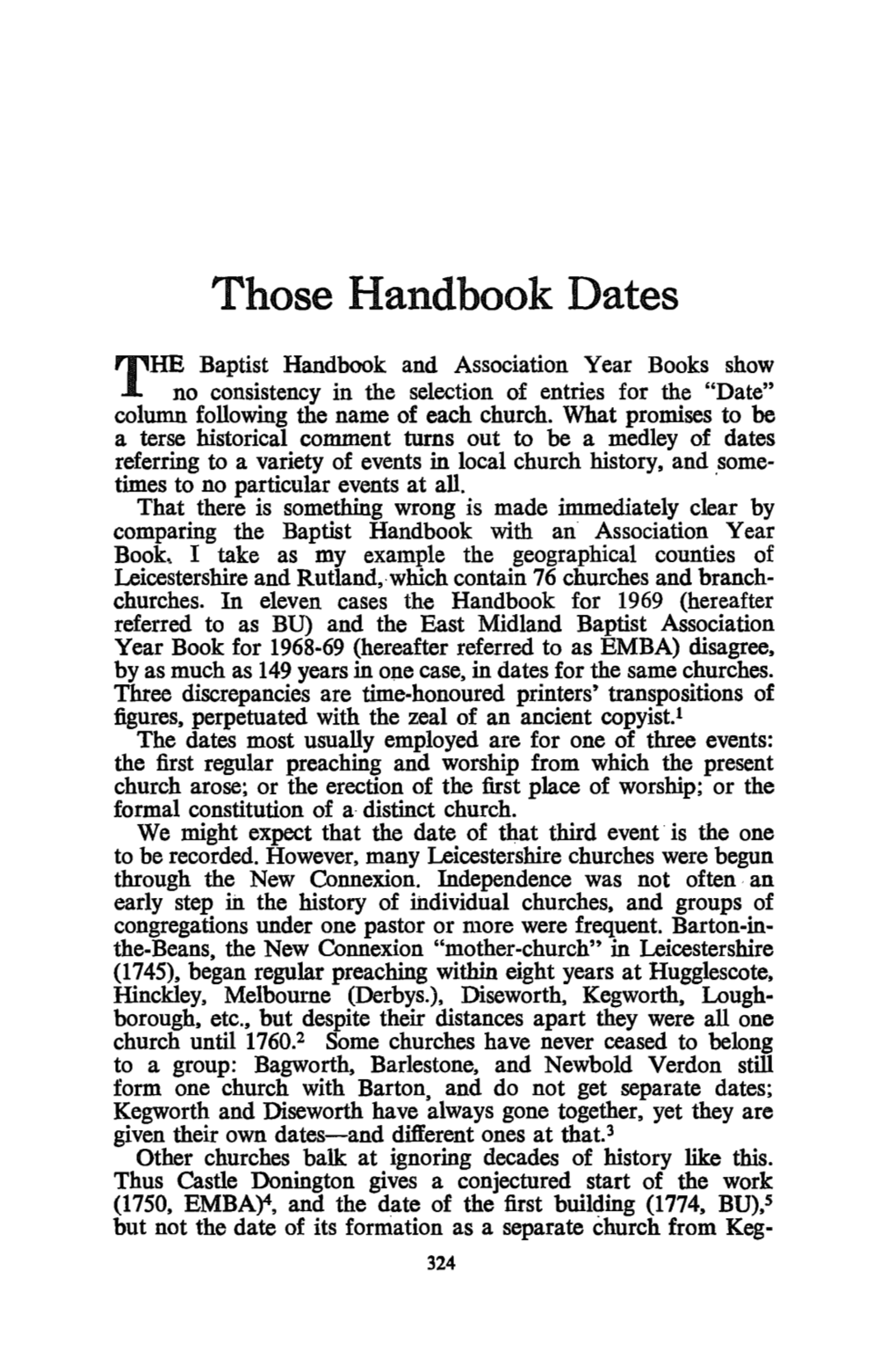 "Those Handbook Dates," Baptist Quarterly 23.7