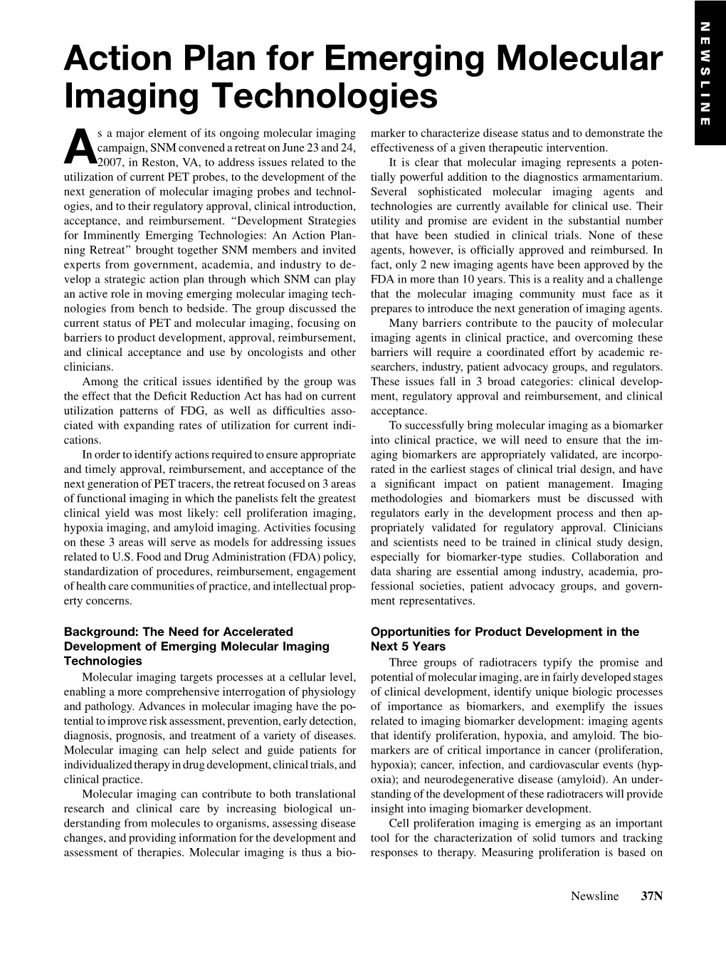 Action Plan for Emerging Molecular Imaging Technologies