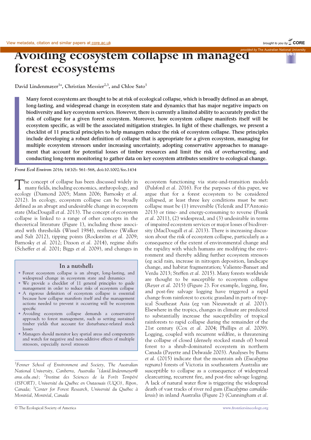 Avoiding Ecosystem Collapse in Managed Forest Ecosystems