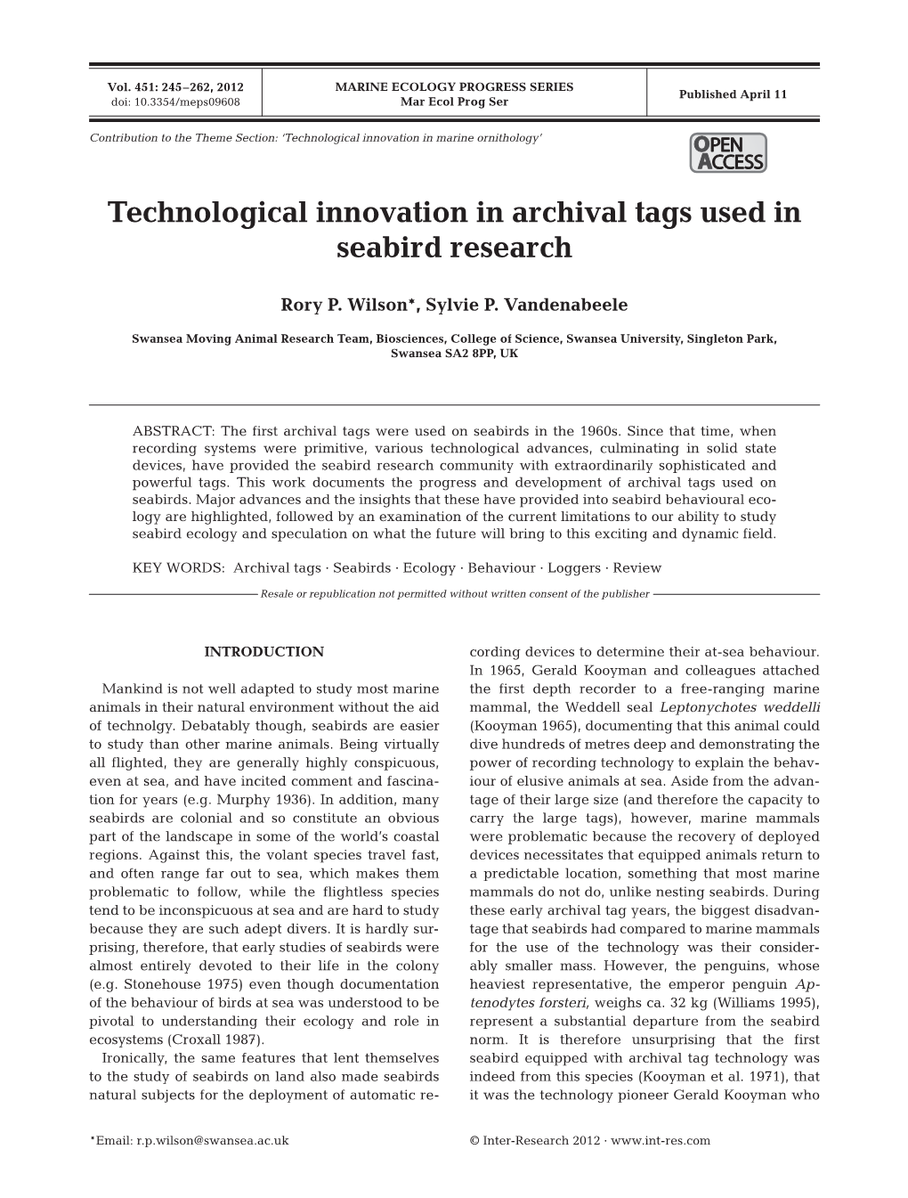 Technological Innovation in Archival Tags Used in Seabird Research