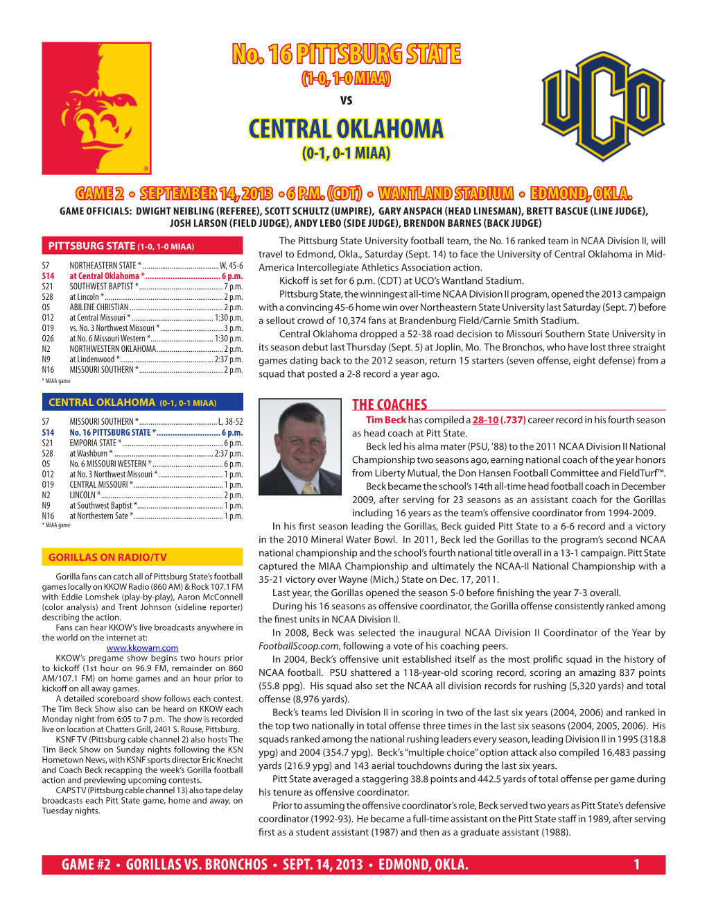 No. 16 PITTSBURG STATE CENTRAL OKLAHOMA