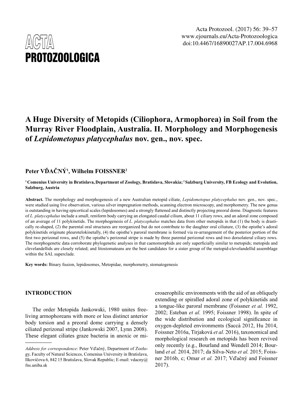 A Huge Diversity of Metopids (Ciliophora, Armophorea) in Soil from the Murray River Floodplain, Australia