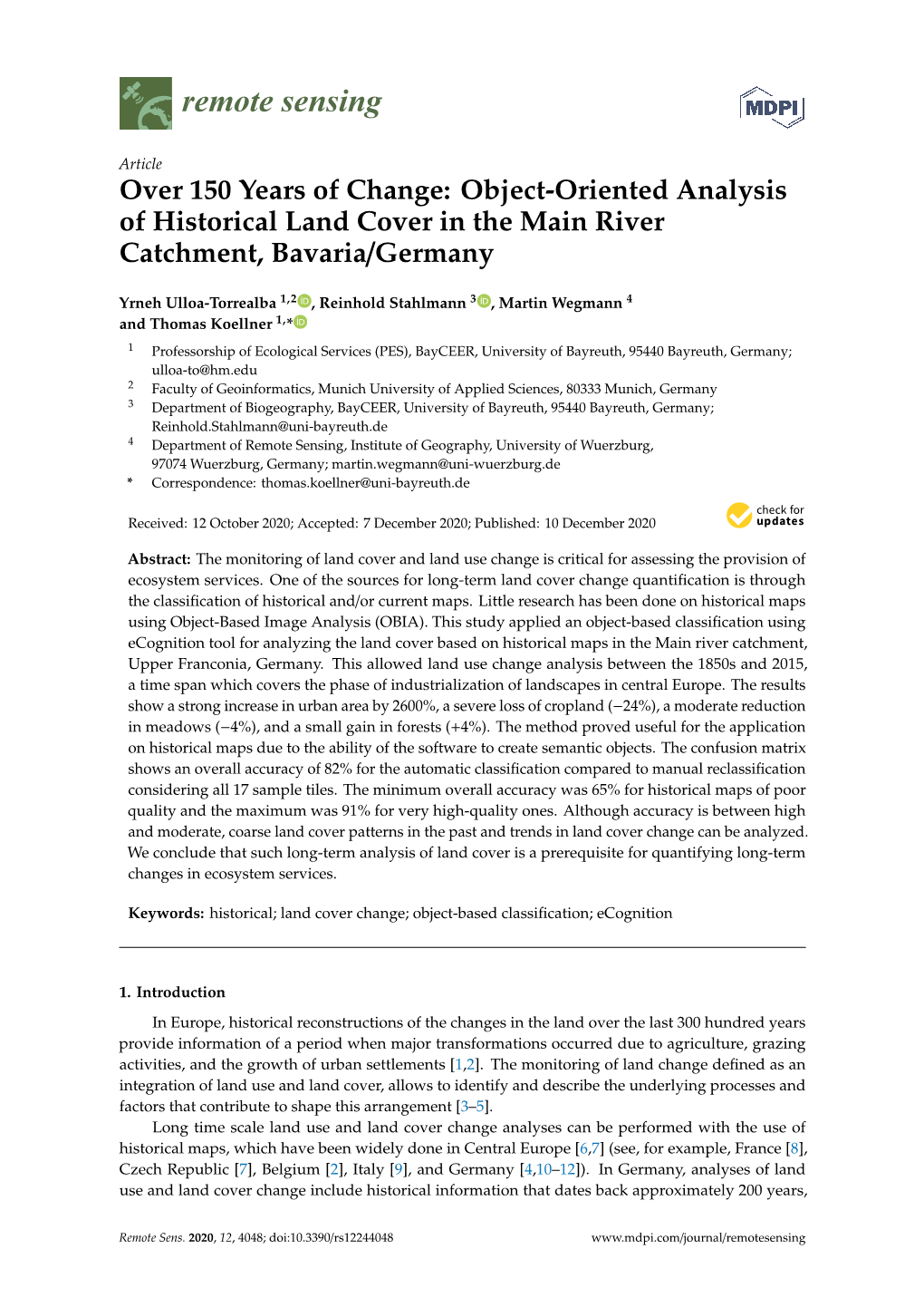 Object-Oriented Analysis of Historical Land Cover in the Main River Catchment, Bavaria/Germany