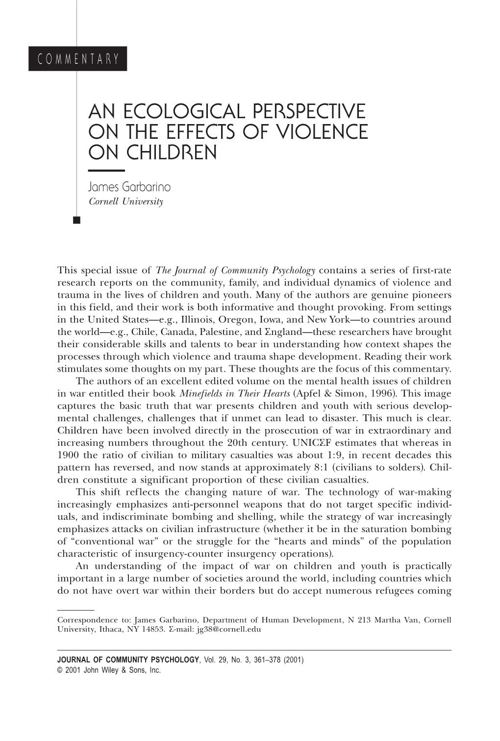 An Ecological Perspective on the Effects of Violence on Children