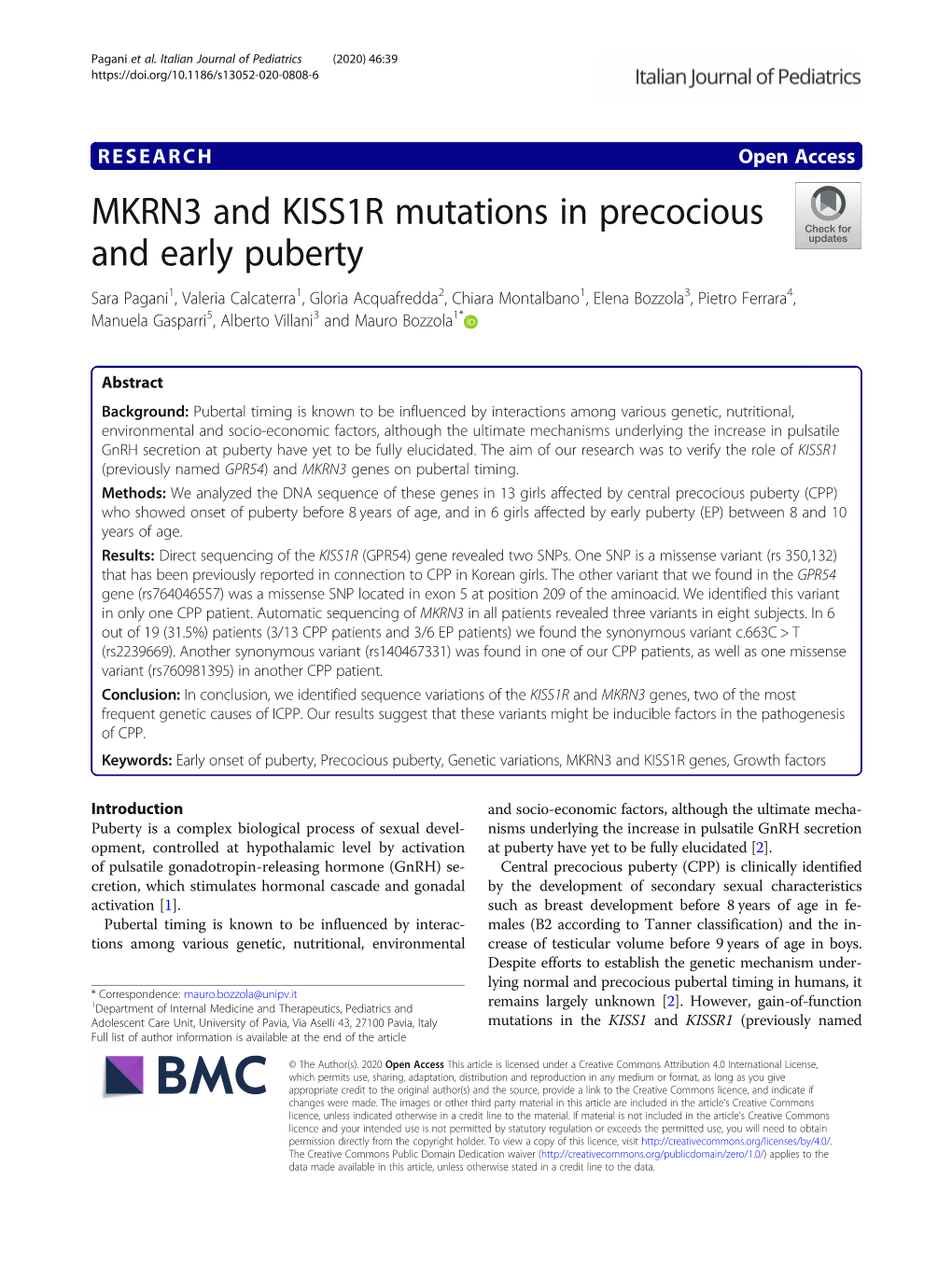 MKRN3 and KISS1R Mutations in Precocious and Early Puberty