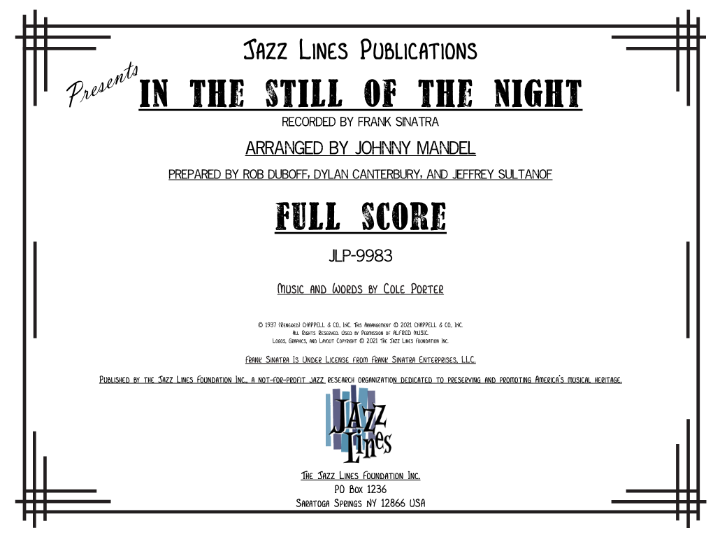 In the Still of the Night Recorded by Frank Sinatra Arranged by Johnny Mandel