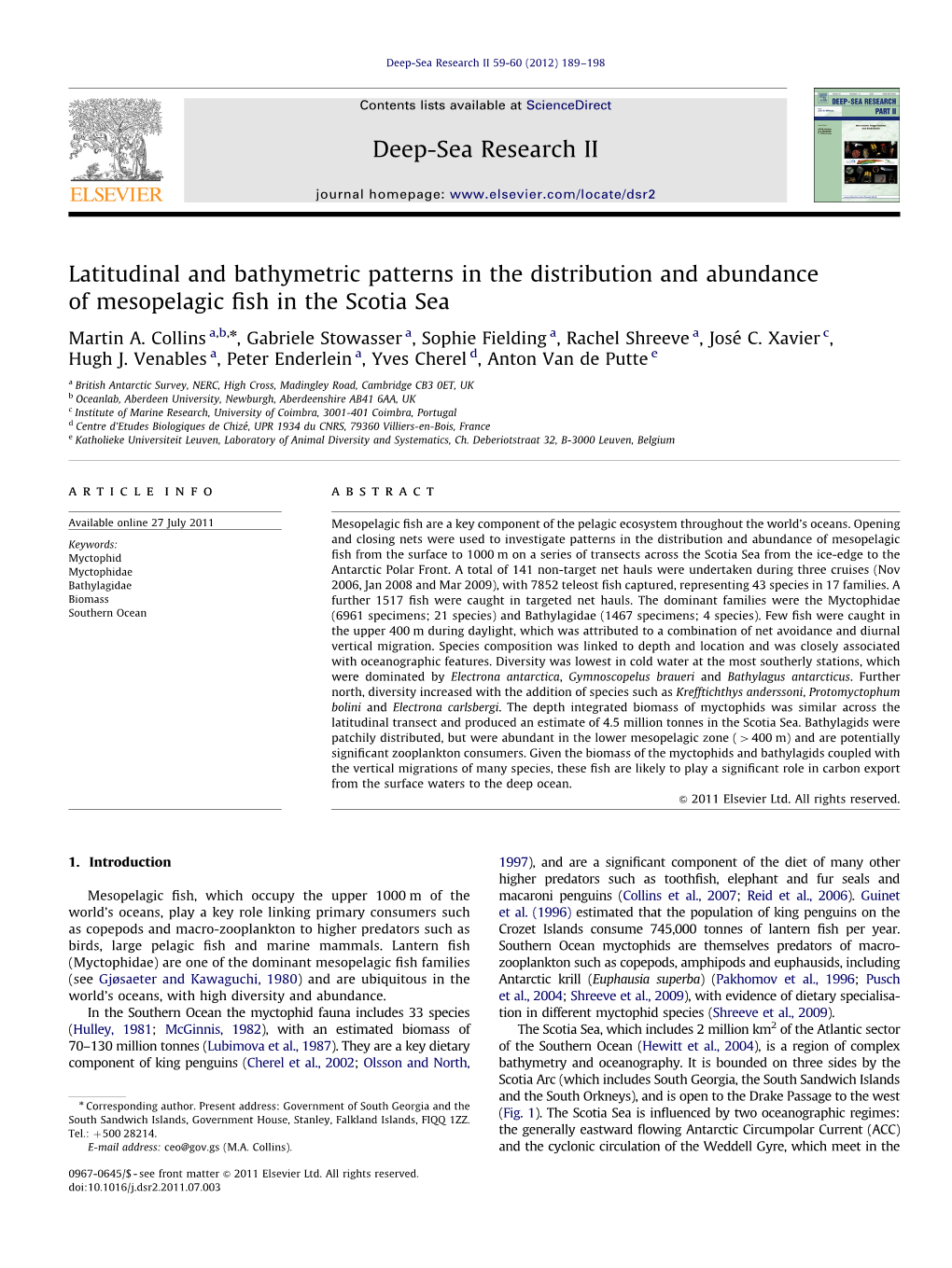 Latitudinal and Bathymetric Patterns in the Distribution and Abundance of Mesopelagic ﬁsh in the Scotia Sea