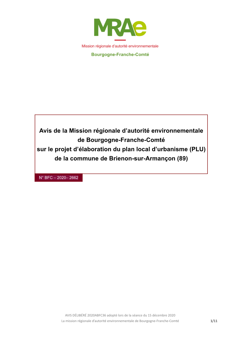 Avis De La Mission Régionale D'autorité Environnementale De Bourgogne