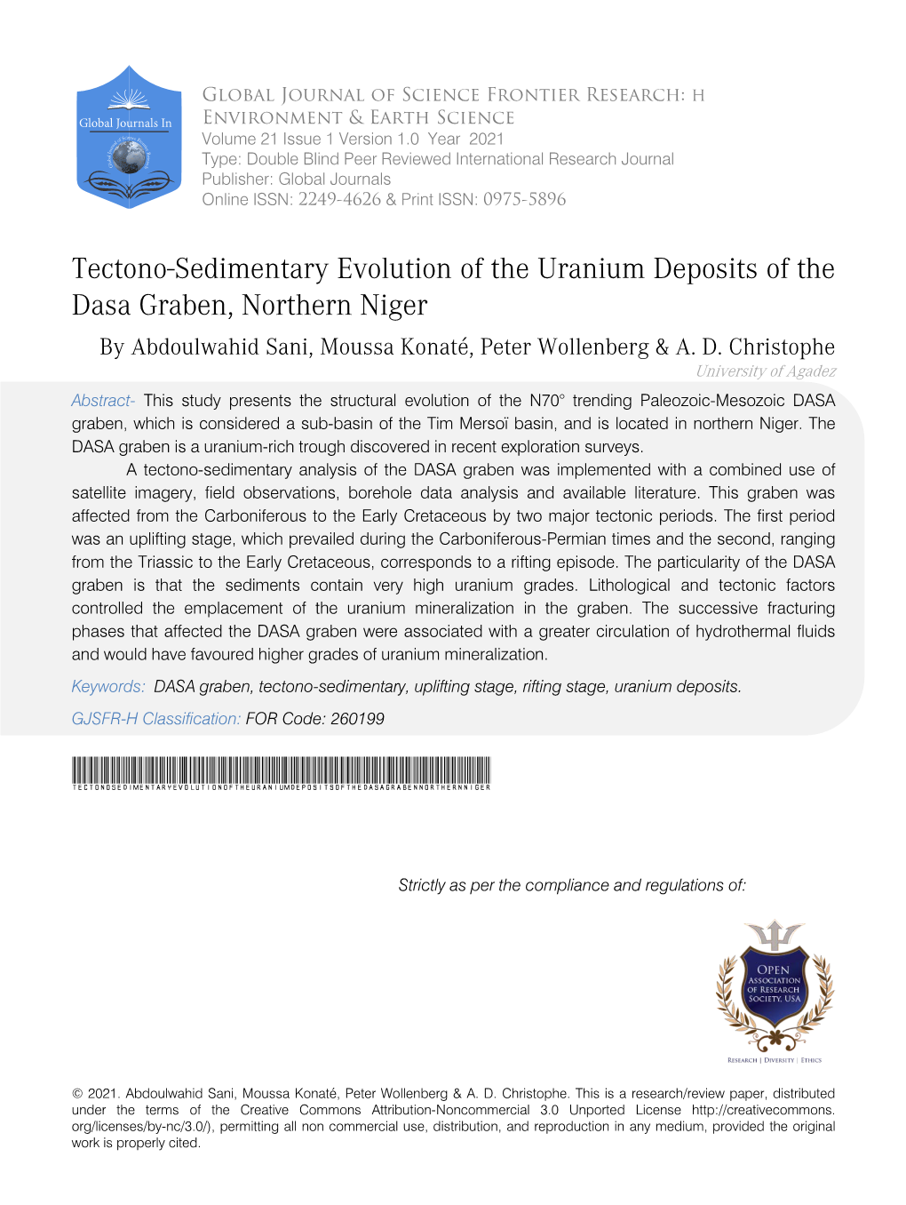 Tectono-Sedimentary Evolution of the Uranium Deposits of the Dasa Graben, Northern Niger by Abdoulwahid Sani, Moussa Konaté, Peter Wollenberg & A