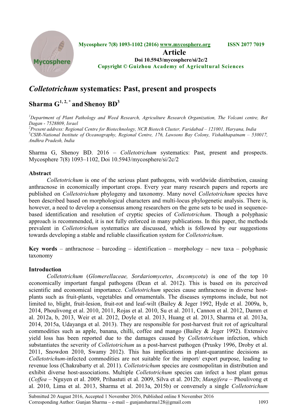Colletotrichum Systematics: Past, Present and Prospects