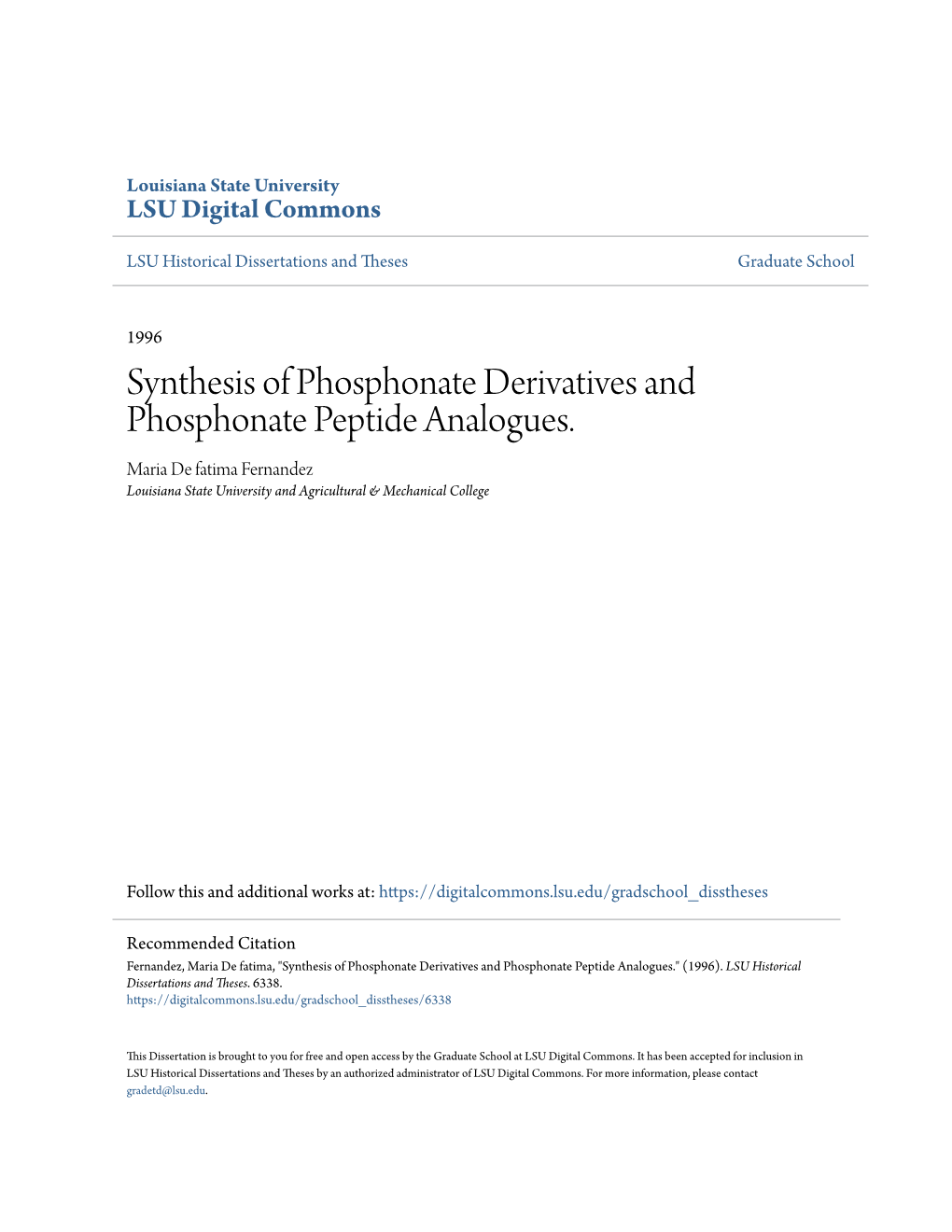 Synthesis of Phosphonate Derivatives and Phosphonate Peptide Analogues