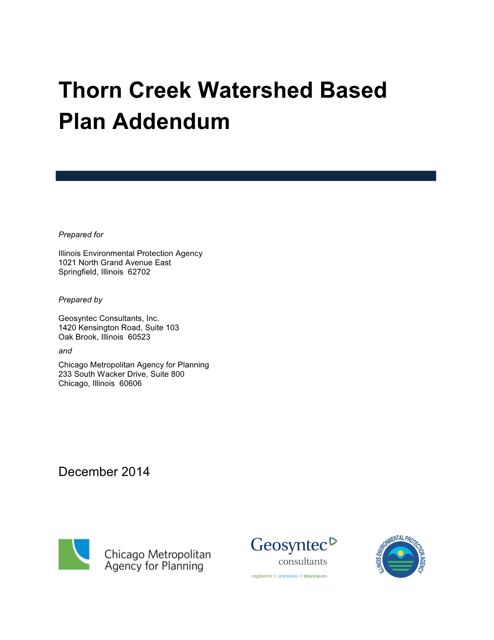 Thorn Creek Watershed Based Plan Addendum
