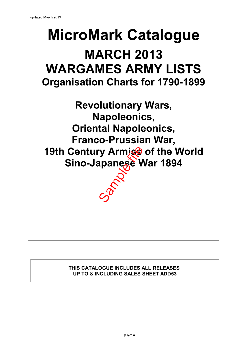 Micromark Catalogue MARCH 2013 WARGAMES ARMY LISTS Organisation Charts for 1790-1899