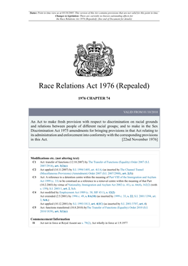 Race Relations Act 1976 (Repealed)