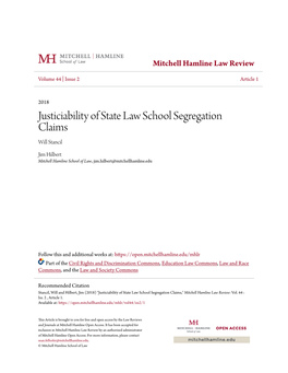 Justiciability of State Law School Segregation Claims Will Stancil